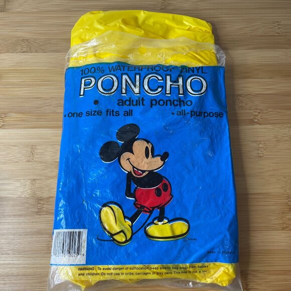 Disney Mickey Mouse Adult Vinyl Poncho One Size Fits All 100% Waterproof Yellow - Picture 1 of 5